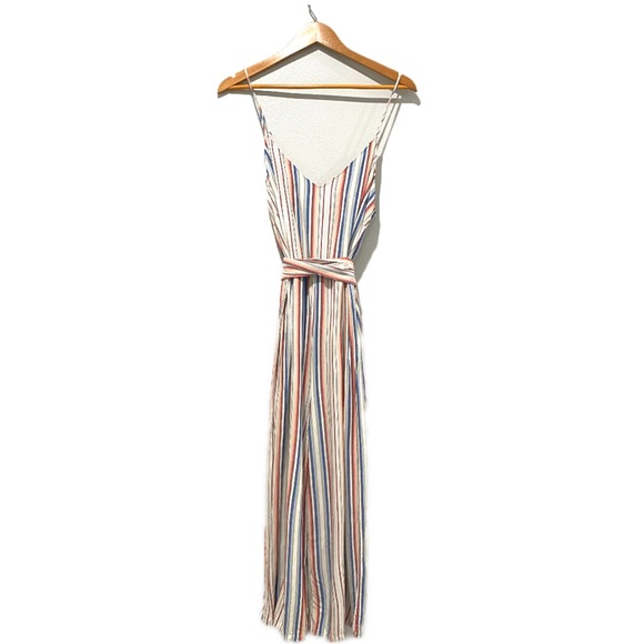 Striped Romper size L, tie waist belt - Picture 3 of 5